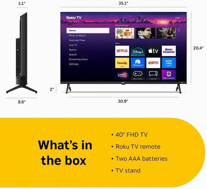 Roku Hiro TV 40" 1080p Full HD Smart TV (Renewed) — Dolby Audio, Wi-Fi, Bluetooth, 3x HDMI