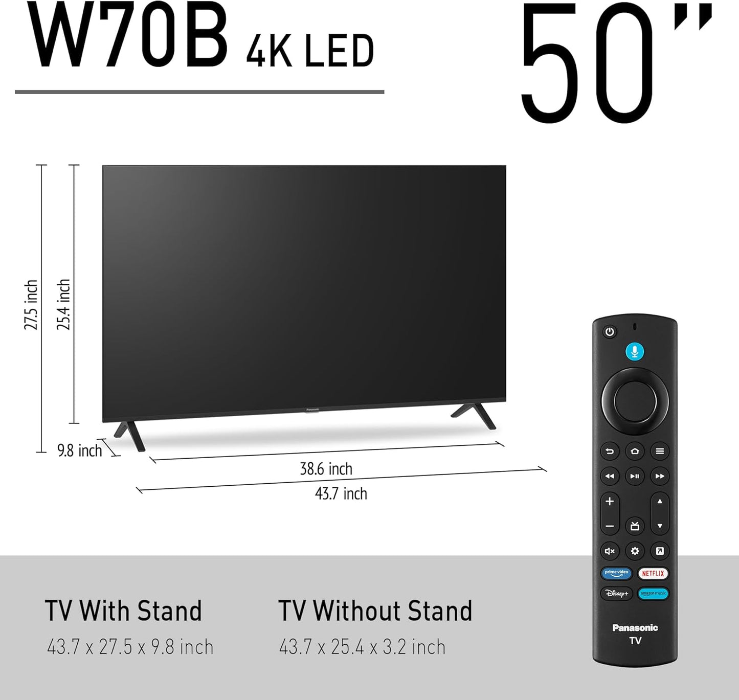 Panasonic W70 50" 4K Smart Fire TV 2025 — HDR10+, Alexa, AirPlay, HDMI 2.1
