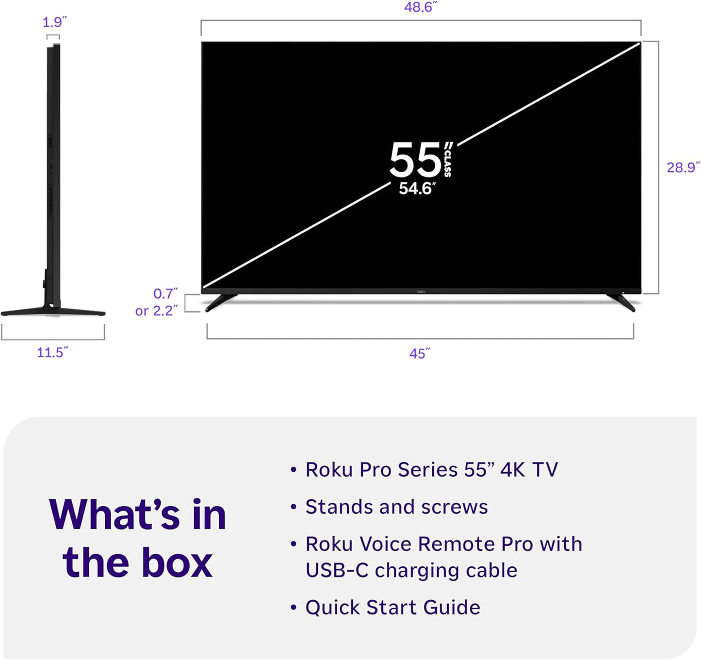 Roku Pro Series 55" Mini-LED 4K QLED Smart TV — Dolby Vision IQ, 120Hz, FreeSync Premium Pro