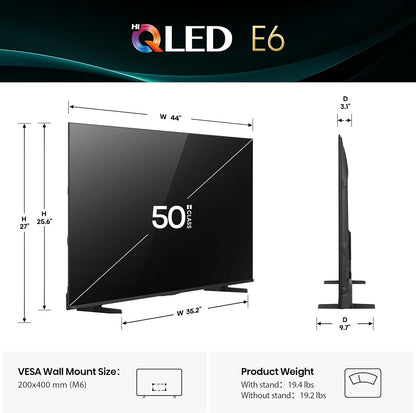 Hisense 50" E6 Cinema Series 4K Smart Fire TV 2025 — Hi-QLED, Dolby Vision, Dolby Atmos, Alexa