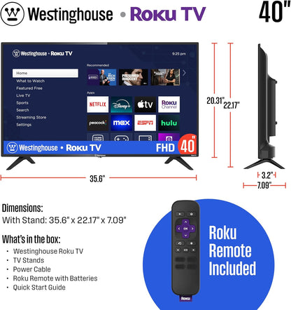 Westinghouse 40" Roku TV 1080p FHD Smart TV — Wi-Fi, Bluetooth, AirPlay, Alexa, Google Assistant