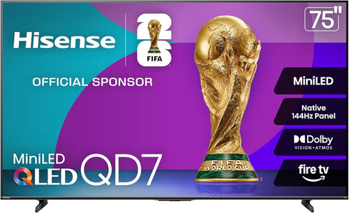Hisense 75" QD7 Mini-LED QLED 4K Smart Fire TV — 144Hz, Dolby Vision, Game Mode Pro, Alexa