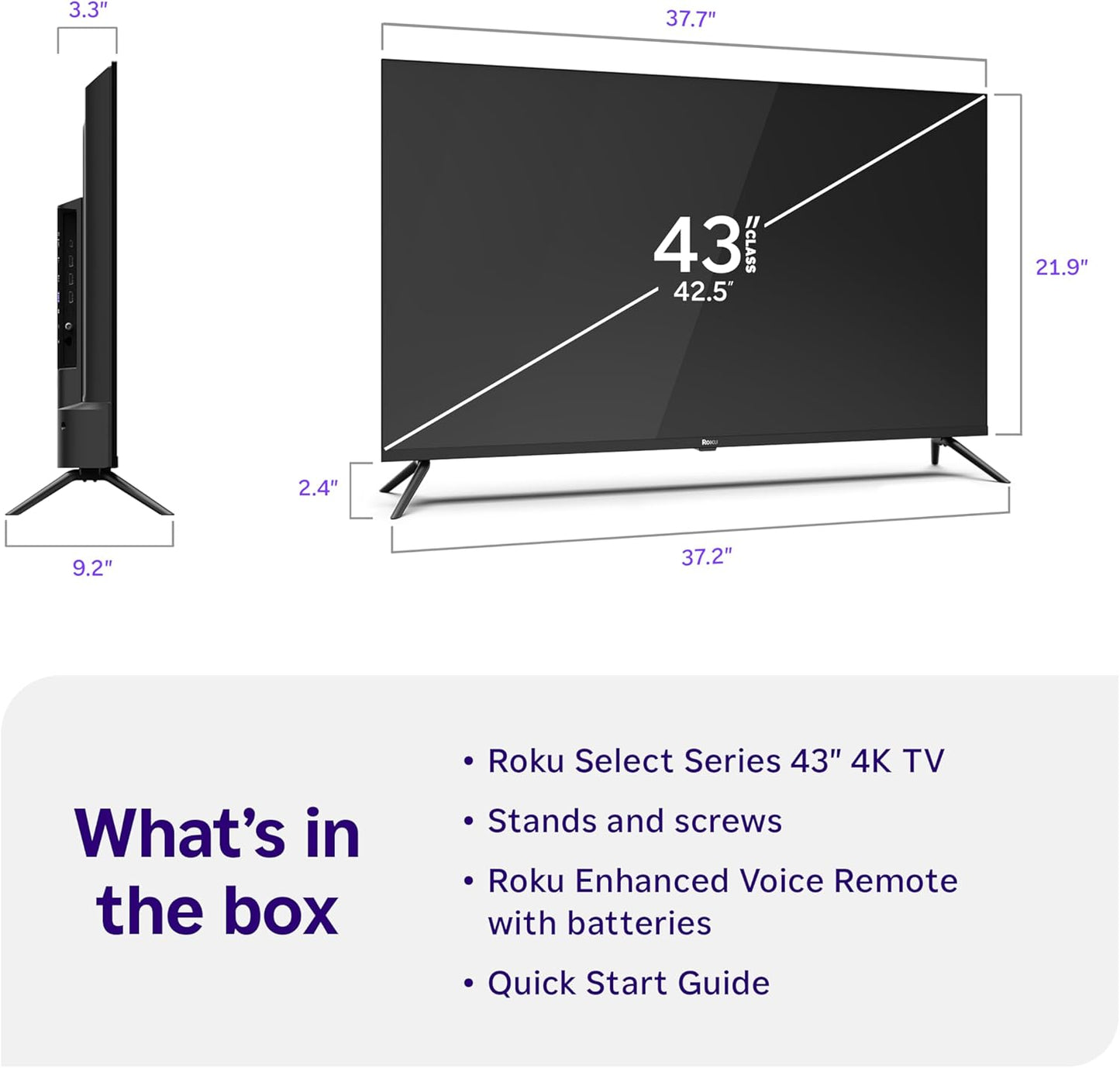 Roku Select Series 43" 4K HDR Smart TV — Voice Remote, AirPlay, Alexa, Google