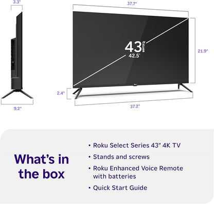 Roku Select Series 43" 4K HDR Smart TV — Voice Remote, AirPlay, Alexa, Google