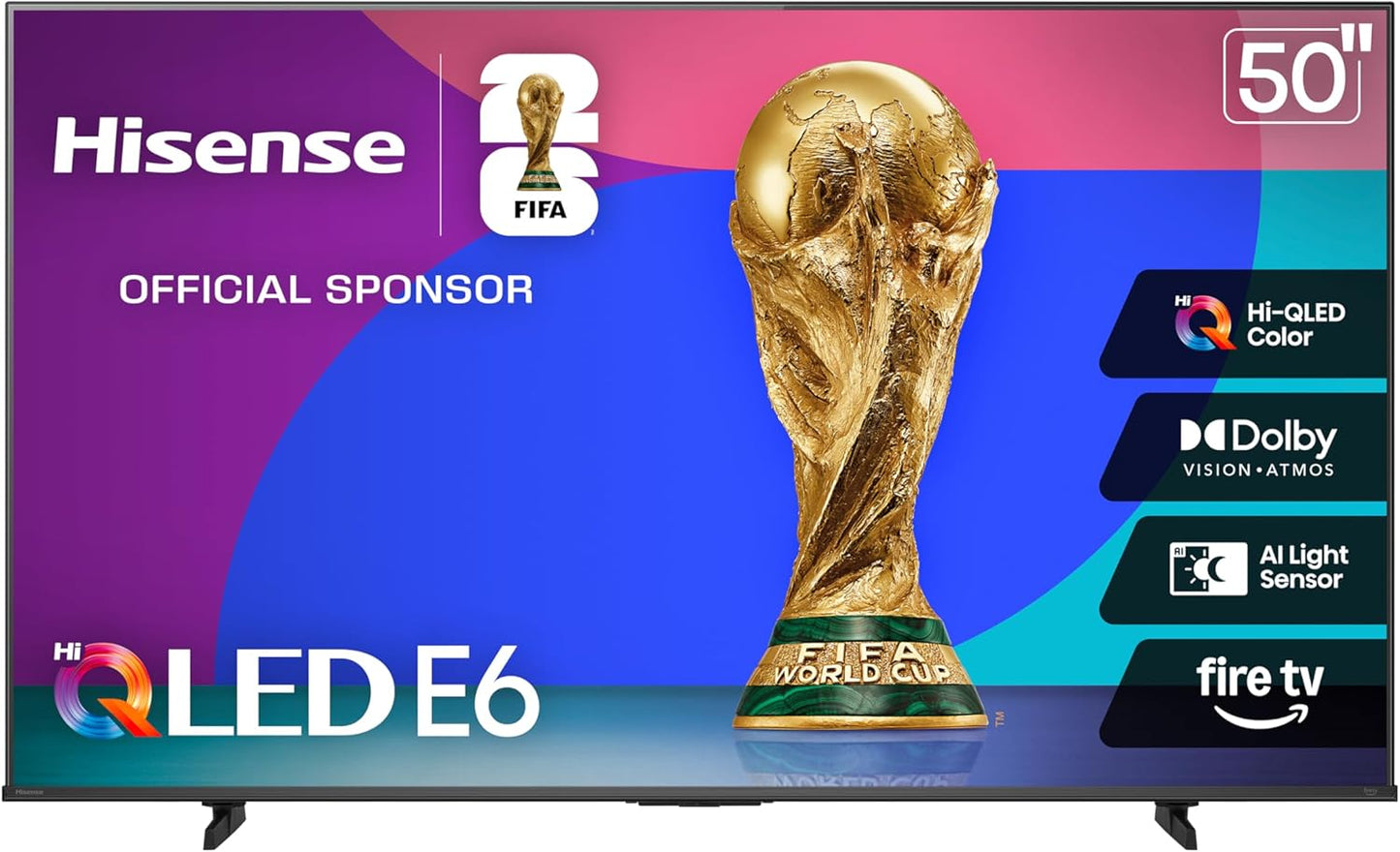Hisense 50" E6 Cinema Series 4K Smart Fire TV 2025 — Hi-QLED, Dolby Vision, Dolby Atmos, Alexa