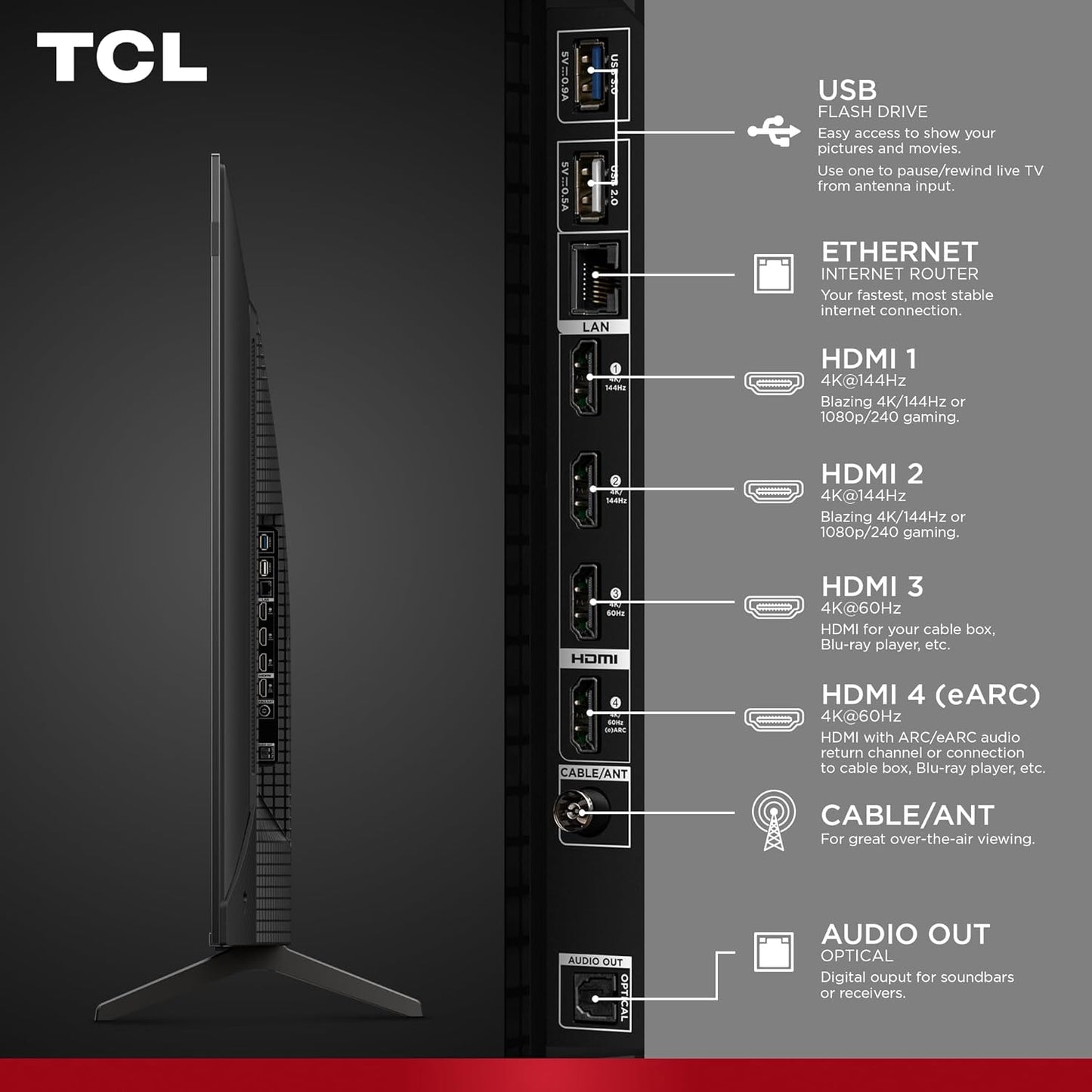 TCL T7 55" 4K QLED Google Smart TV 2025 — 144Hz, AIPQ Pro, Dolby Vision, Game Accelerator 240