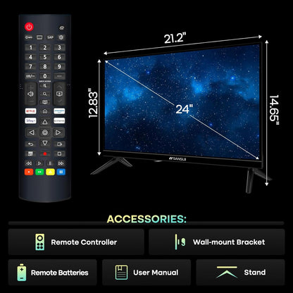 SANSUI 24" Smart WebOS TV — Chromecast, AirPlay, HomeKit, Dolby Atmos, Bluetooth 5.2