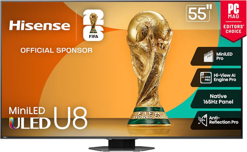 Hisense U8 55" Mini-LED ULED 4K Google Smart TV 2025 — 5000 Nits, 165Hz, Dolby Atmos