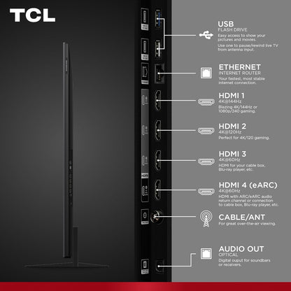 TCL QM7K 65" Mini LED QLED 4K Google TV 2025 — Halo Control, 144Hz, Game Accelerator 288, Alexa