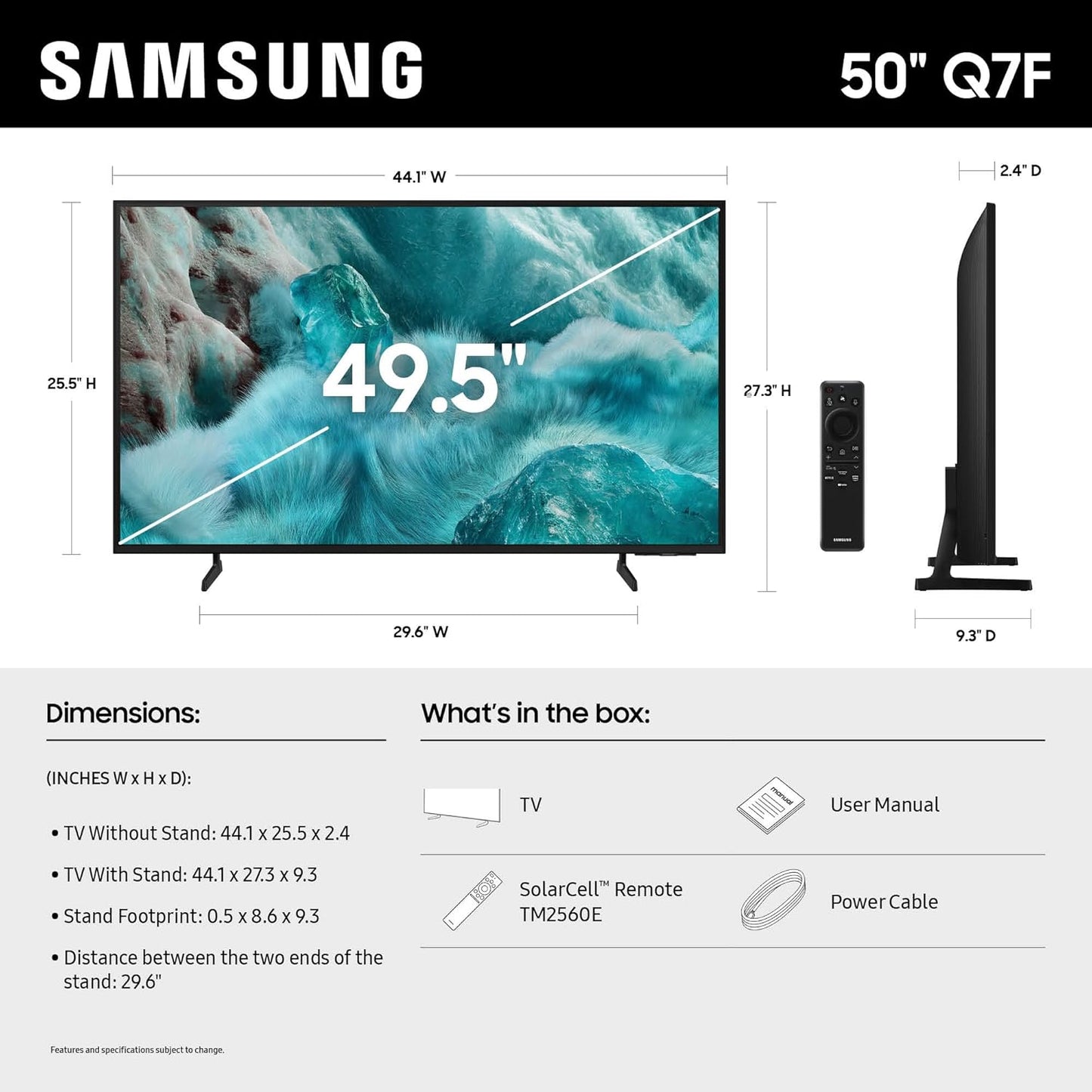Samsung QLED Q7F 50" 4K Smart TV 2025 — Vision AI, HDR10+, Quantum Dot, Knox Security