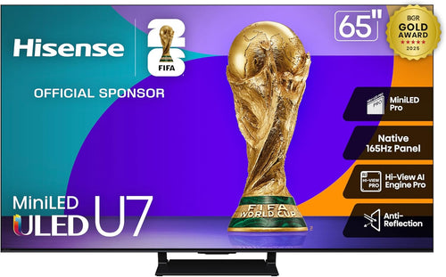 Hisense U7 65" Mini-LED ULED 4K Google Smart TV 2025 — 3000 Nits, 165Hz, QLED, Dolby Atmos
