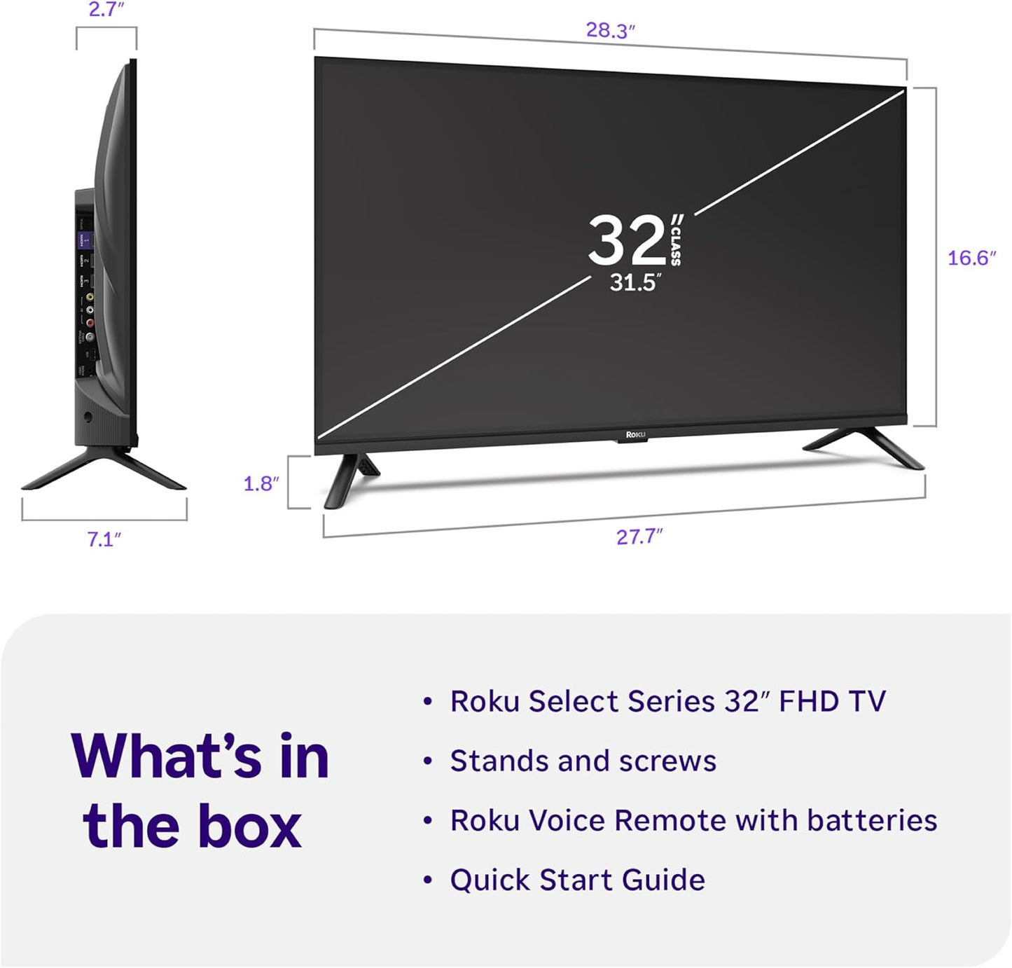 Roku 32" Select Series 1080p Full HD Smart TV — Voice Remote, Wi-Fi, Bluetooth Headphone Mode