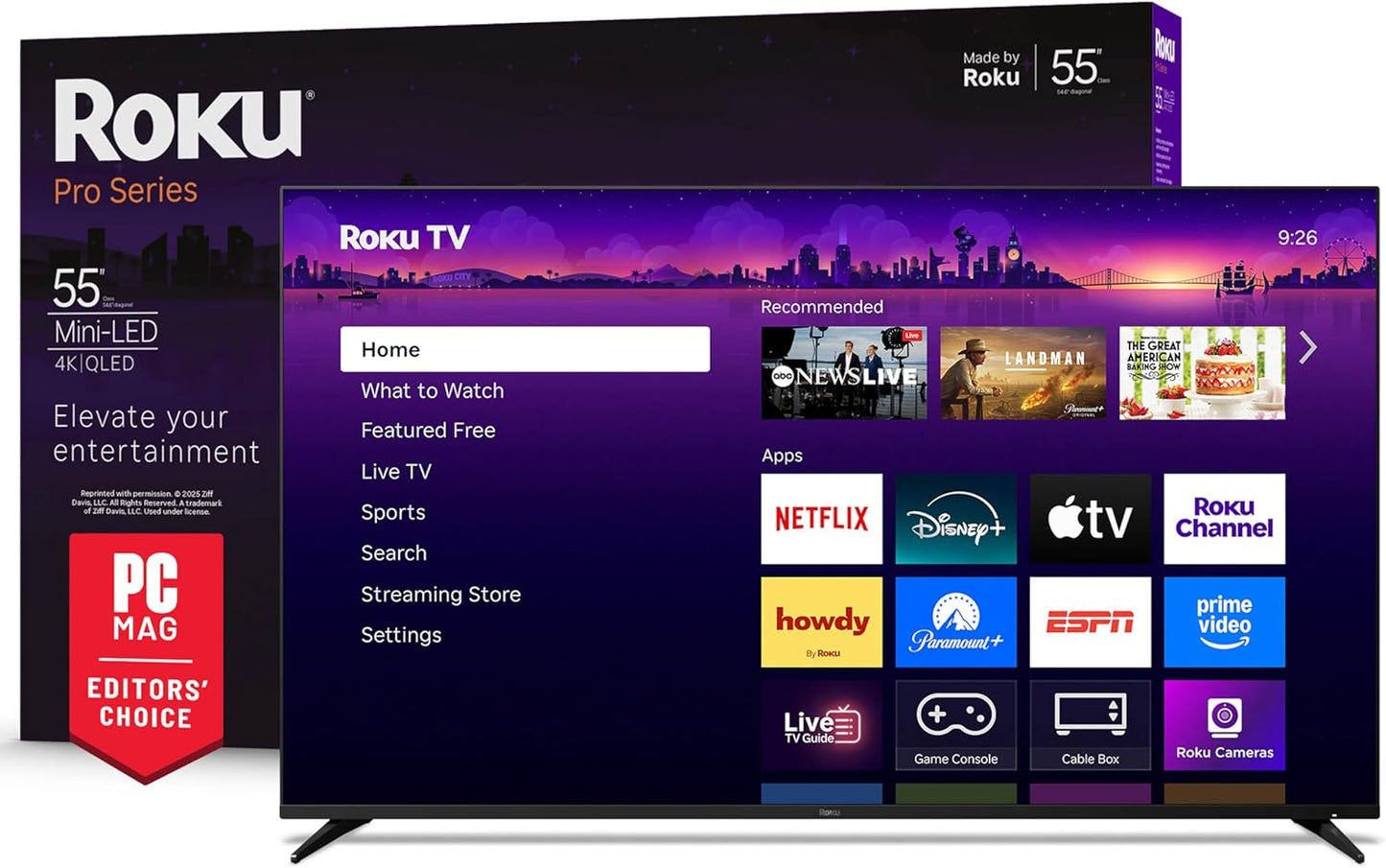 Roku Pro Series 55" Mini-LED 4K QLED Smart TV — Dolby Vision IQ, 120Hz, FreeSync Premium Pro