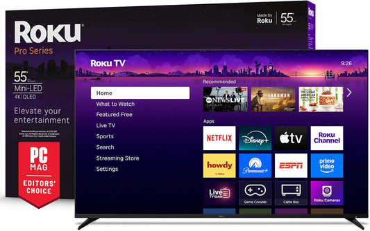 Roku Pro Series 55" Mini-LED 4K QLED Smart TV — Dolby Vision IQ, 120Hz, FreeSync Premium Pro