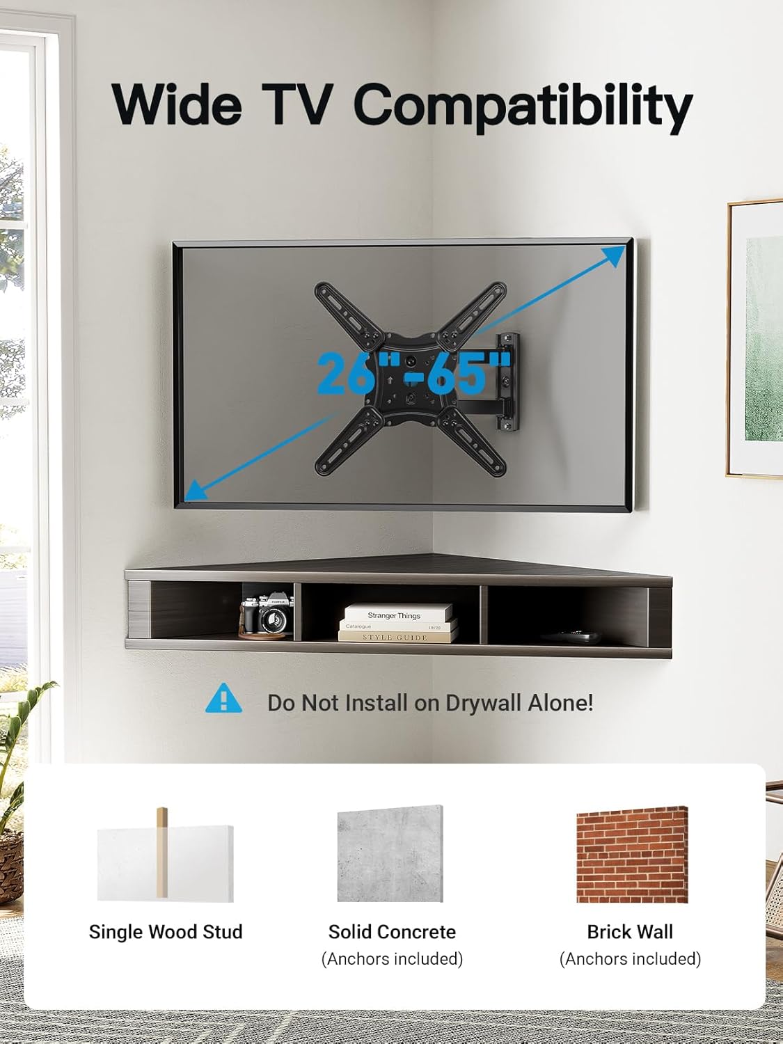 Pipishell Full Motion TV Wall Mount for 26-65 inch Flat or Curved TVs up to 77 lbs, TV Bracket Wall Mount with Articulating Arms, Extension, Tilt, Swivel, Leveling, Max VESA 400x400mm, PIMF7