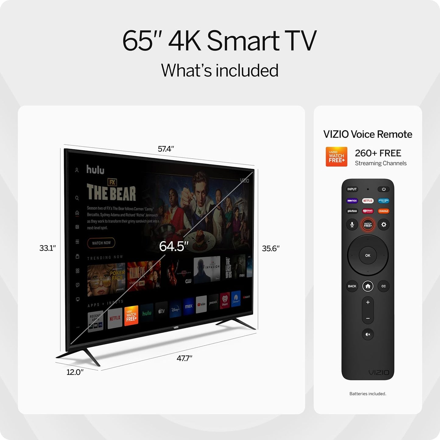 VIZIO V-Series 65" 4K UHD LED Smart TV — Dolby Vision, HDR10+, VRR Gaming, WatchFree+, Alexa