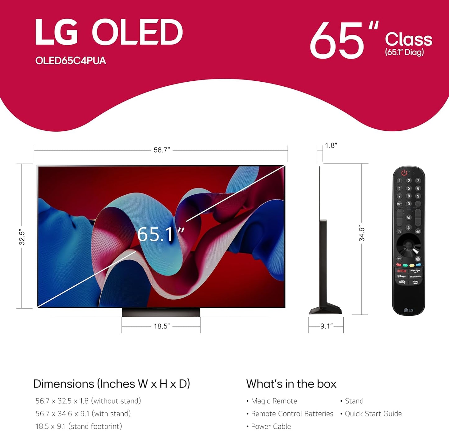 LG OLED evo C4 65" 4K Smart TV 2024 — α9 AI Gen7, Dolby Vision, 144Hz, G-Sync, Alexa