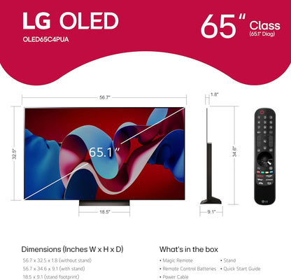 LG OLED evo C4 65" 4K Smart TV 2024 — α9 AI Gen7, Dolby Vision, 144Hz, G-Sync, Alexa