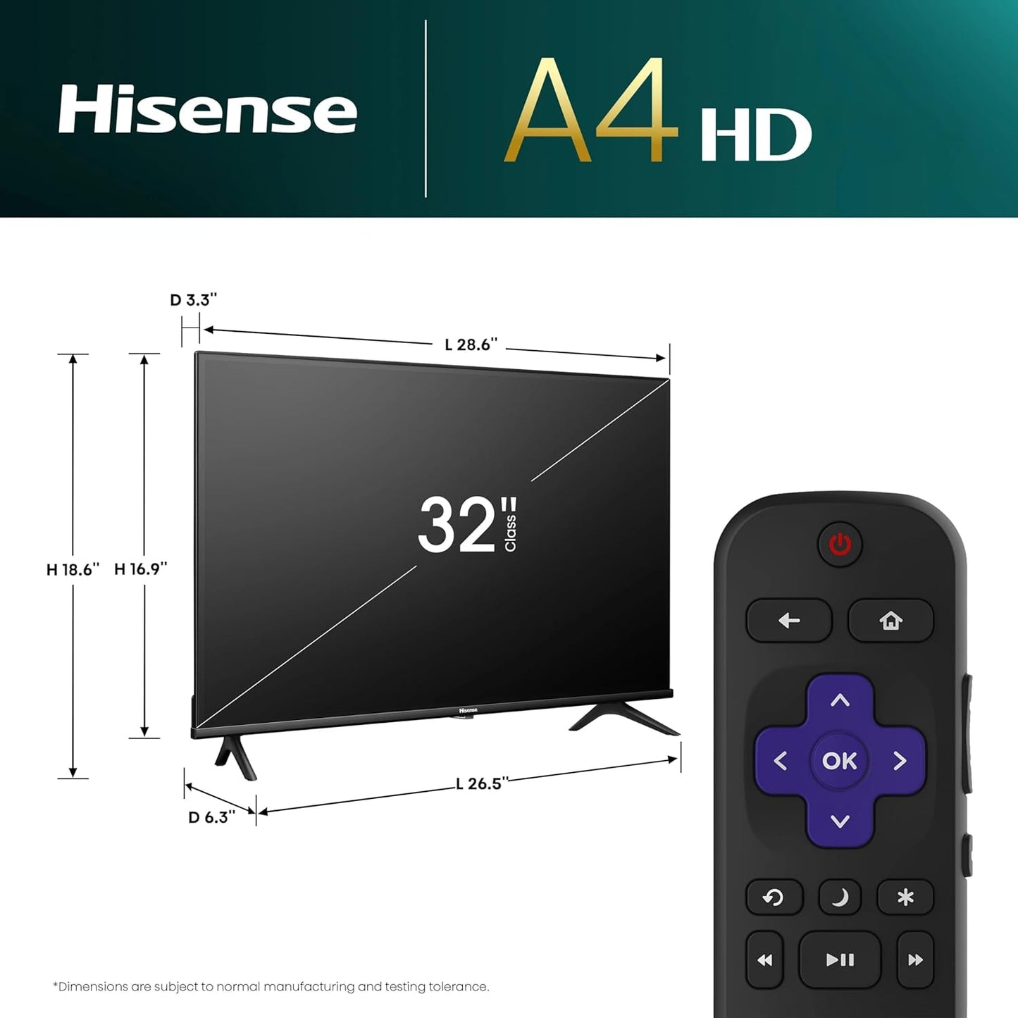 Hisense A4 32" HD Smart Roku TV — Dolby Audio, Full Array LED, Google Assistant, Alexa