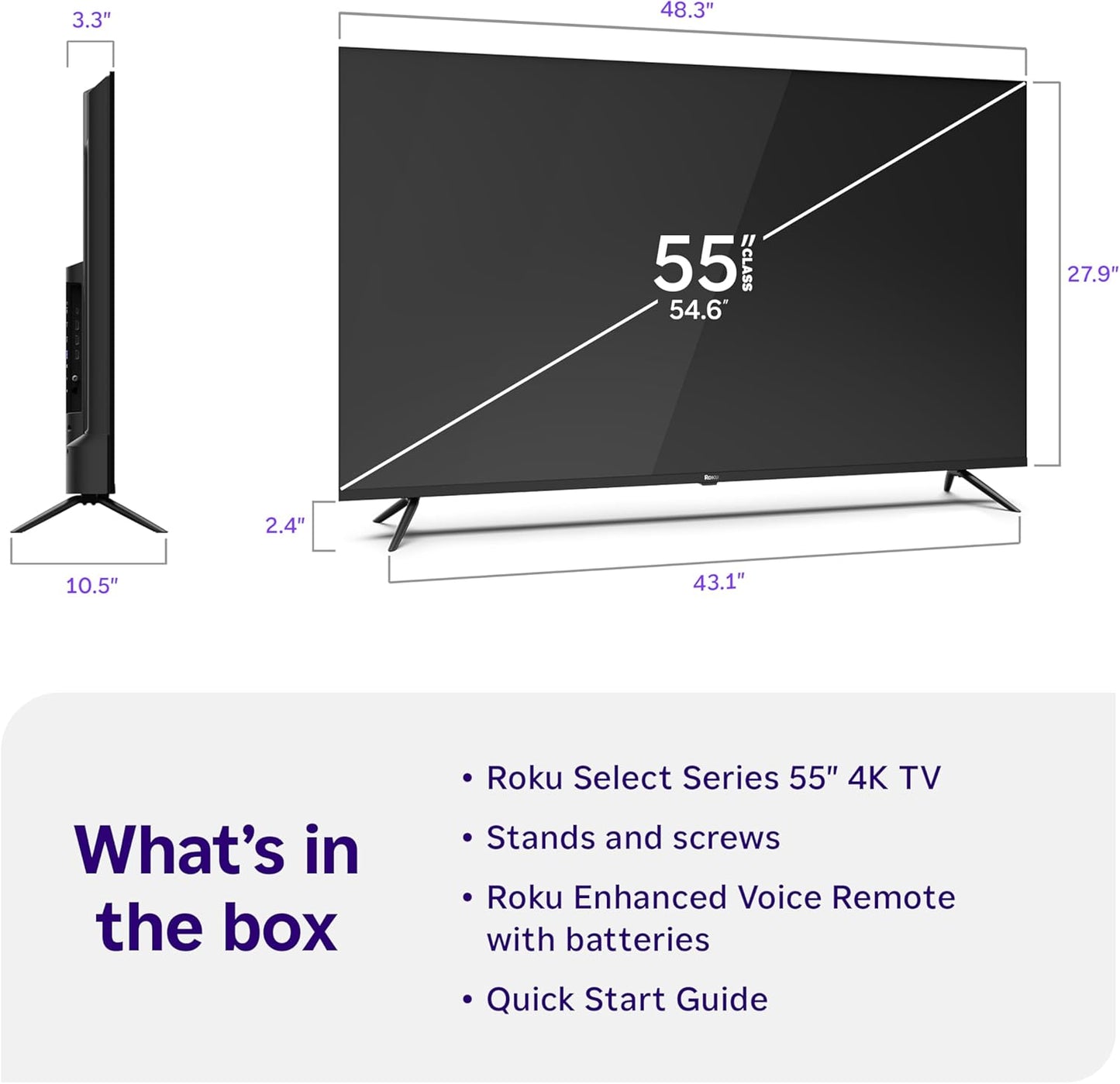 Roku Select Series 55" 4K HDR Smart TV — Enhanced Voice Remote, Wi-Fi