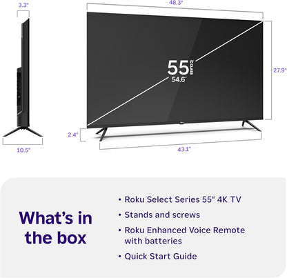 Roku Select Series 55" 4K HDR Smart TV — Enhanced Voice Remote, Wi-Fi