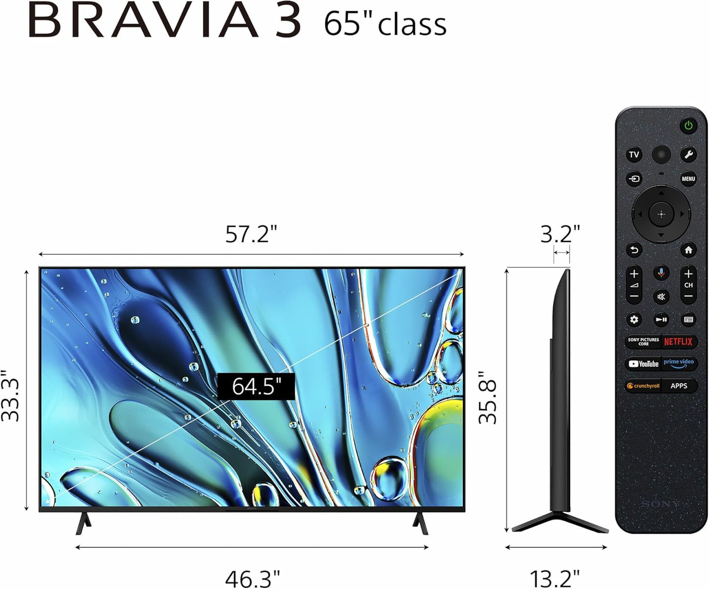 Sony BRAVIA 3 65" 4K LED Smart Google TV — Dolby Vision, Triluminos Pro, PS5 Features, AirPlay 2