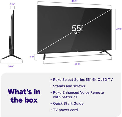 Roku Smart TV 2026 – 55-Inch Select Series, 4K QLED TV – Roku TV with Voice Remote – Flat Screen QLED Television with Wi-Fi for Streaming Live Local News, Sports, & Movies – Bluetooth Headphone Mode