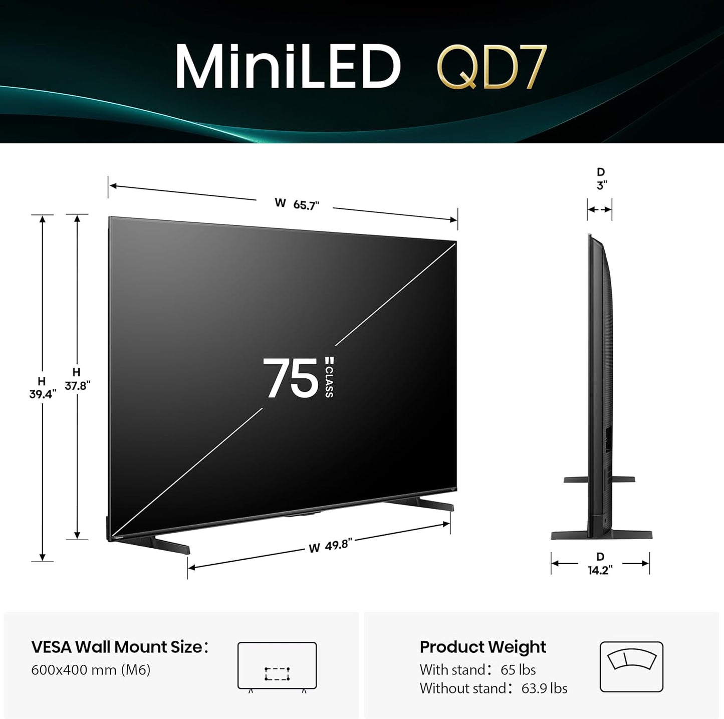 Hisense 75" QD7 Mini-LED QLED 4K Smart Fire TV — 144Hz, Dolby Vision, Game Mode Pro, Alexa