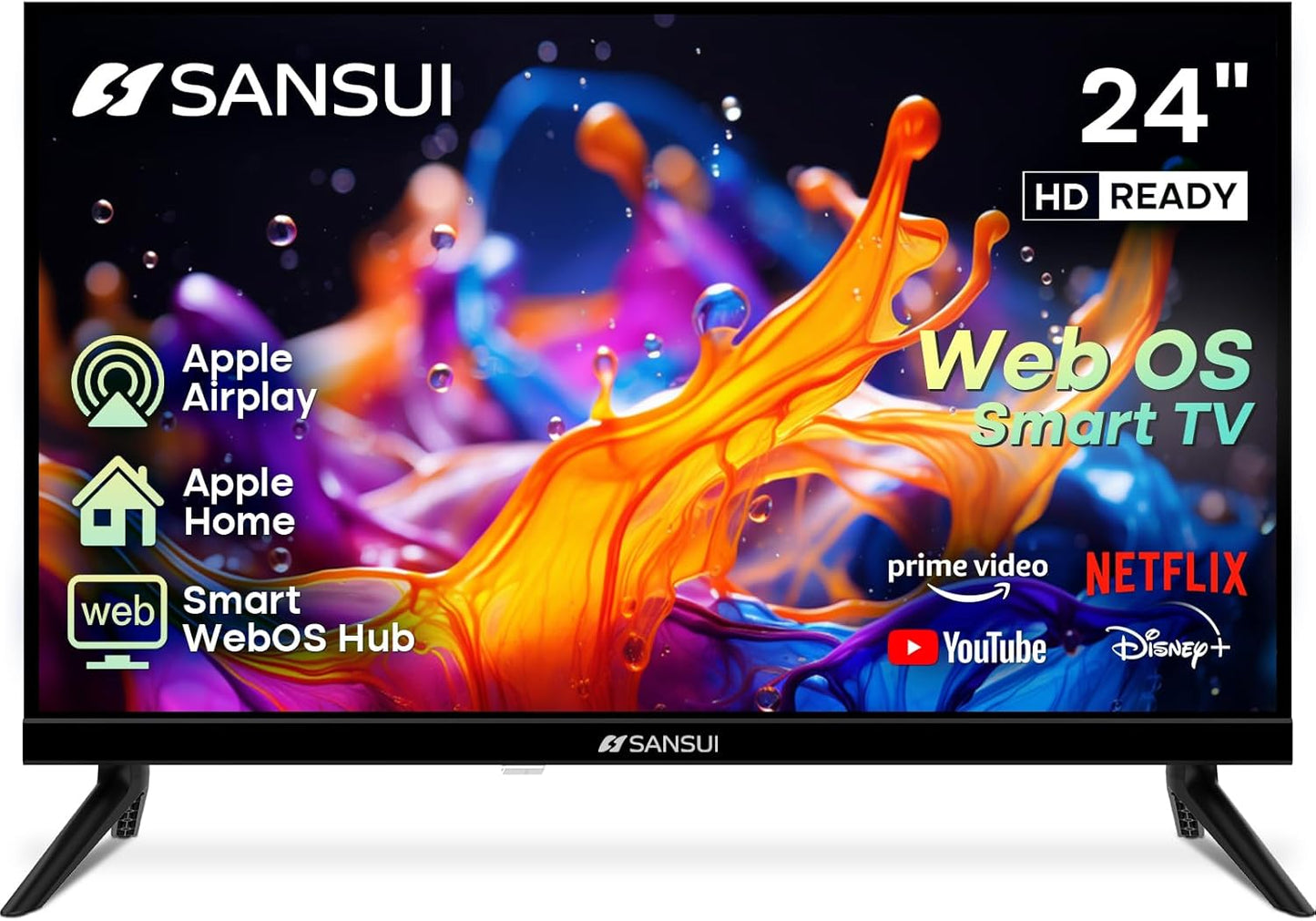 SANSUI 24" Smart WebOS TV — Chromecast, AirPlay, HomeKit, Dolby Atmos, Bluetooth 5.2