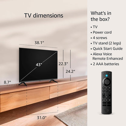 Amazon Fire TV 4-Series 43" 4K UHD Smart TV 2024 — Alexa, HDR10, AirPlay