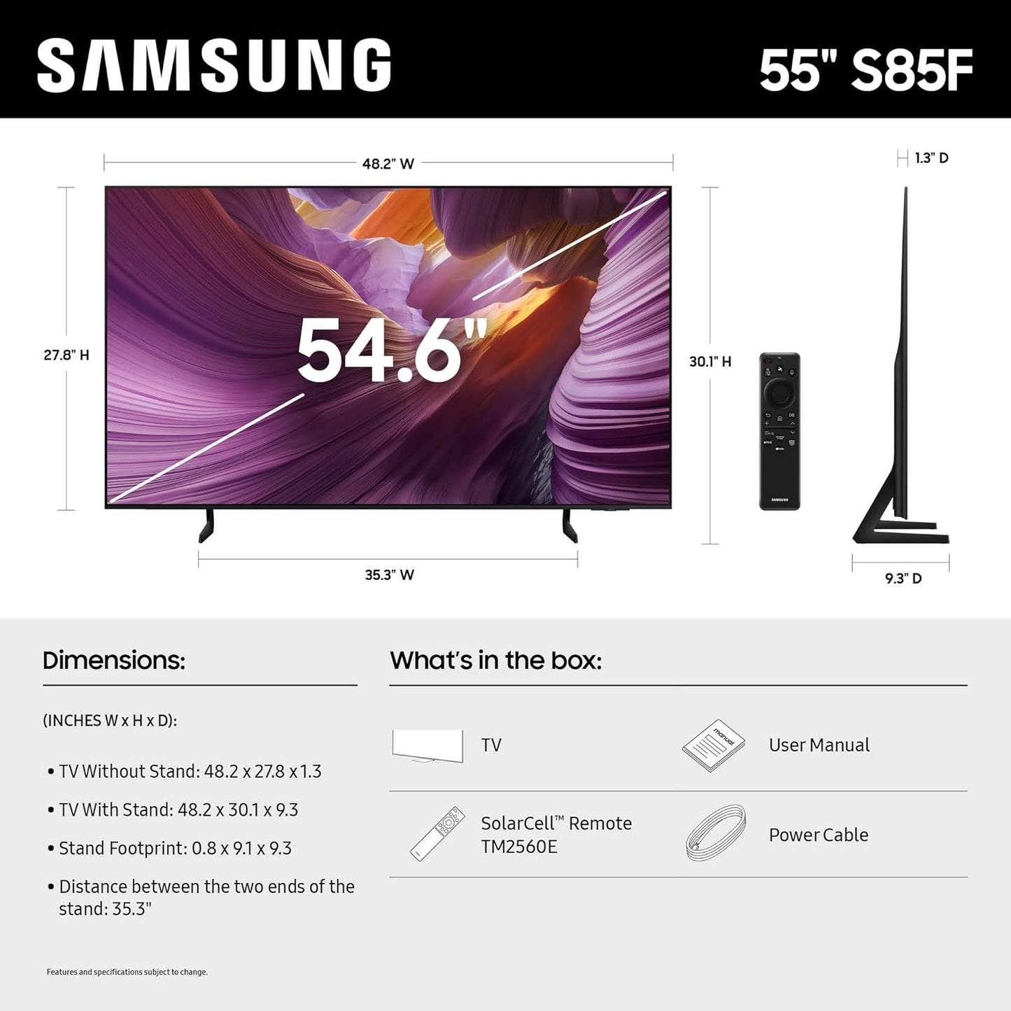 Samsung OLED S85F 55" 4K Smart TV 2025 — Vision AI, NQ4 AI Gen2, Dolby Atmos, Alexa