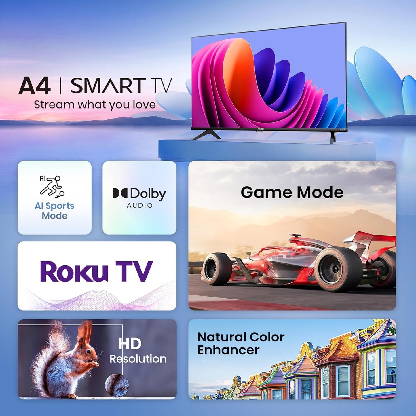 Hisense A4 32" HD Smart Roku TV — Dolby Audio, Full Array LED, Google Assistant, Alexa