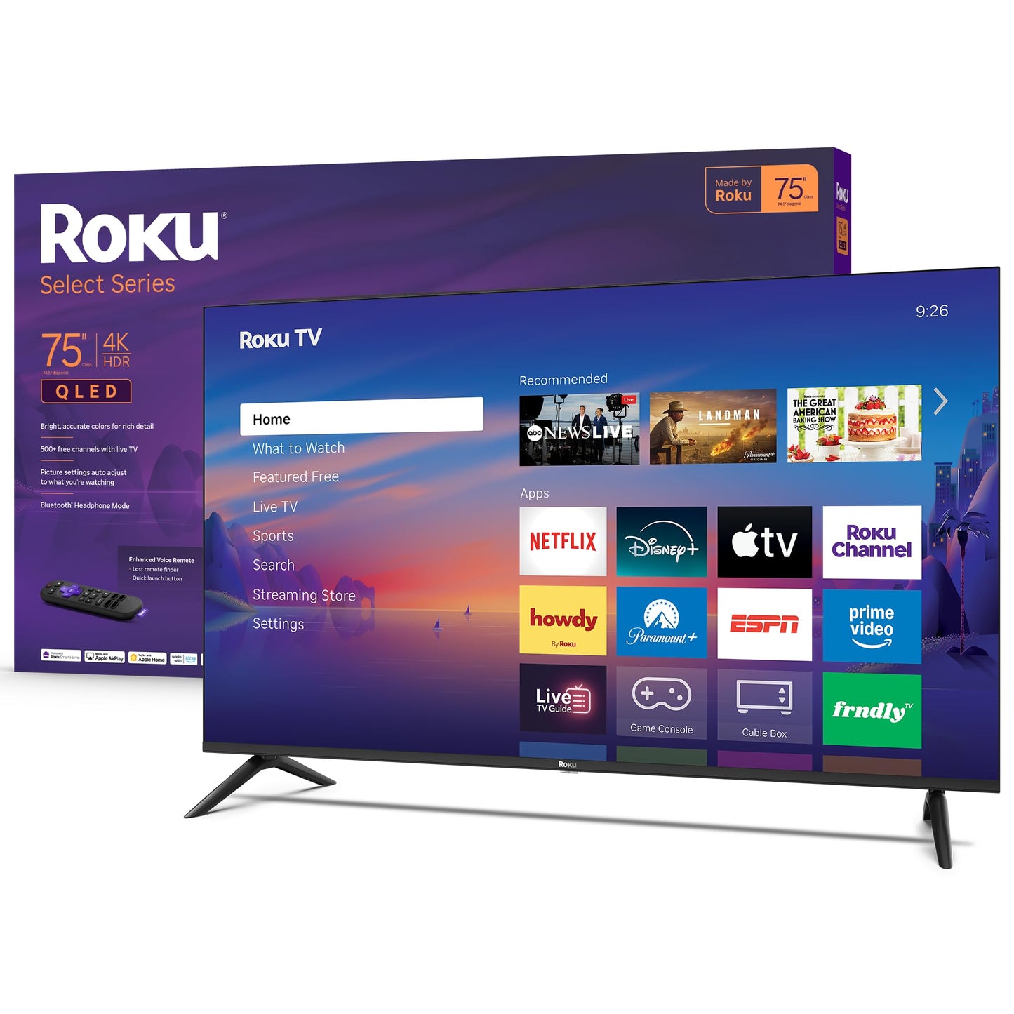 Roku Smart TV 2026 – 55-Inch Select Series, 4K QLED TV – Roku TV with Voice Remote – Flat Screen QLED Television with Wi-Fi for Streaming Live Local News, Sports, & Movies – Bluetooth Headphone Mode