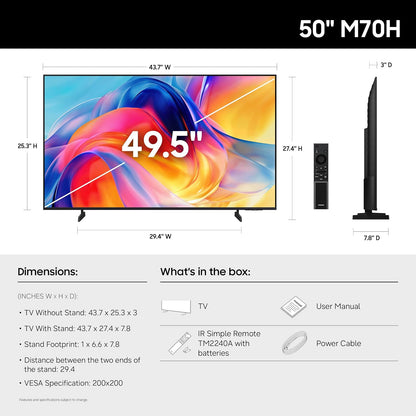 Samsung Mini LED M70H 50" 4K Smart TV 2026 — Vision AI, Pure Spectrum Color, 120Hz