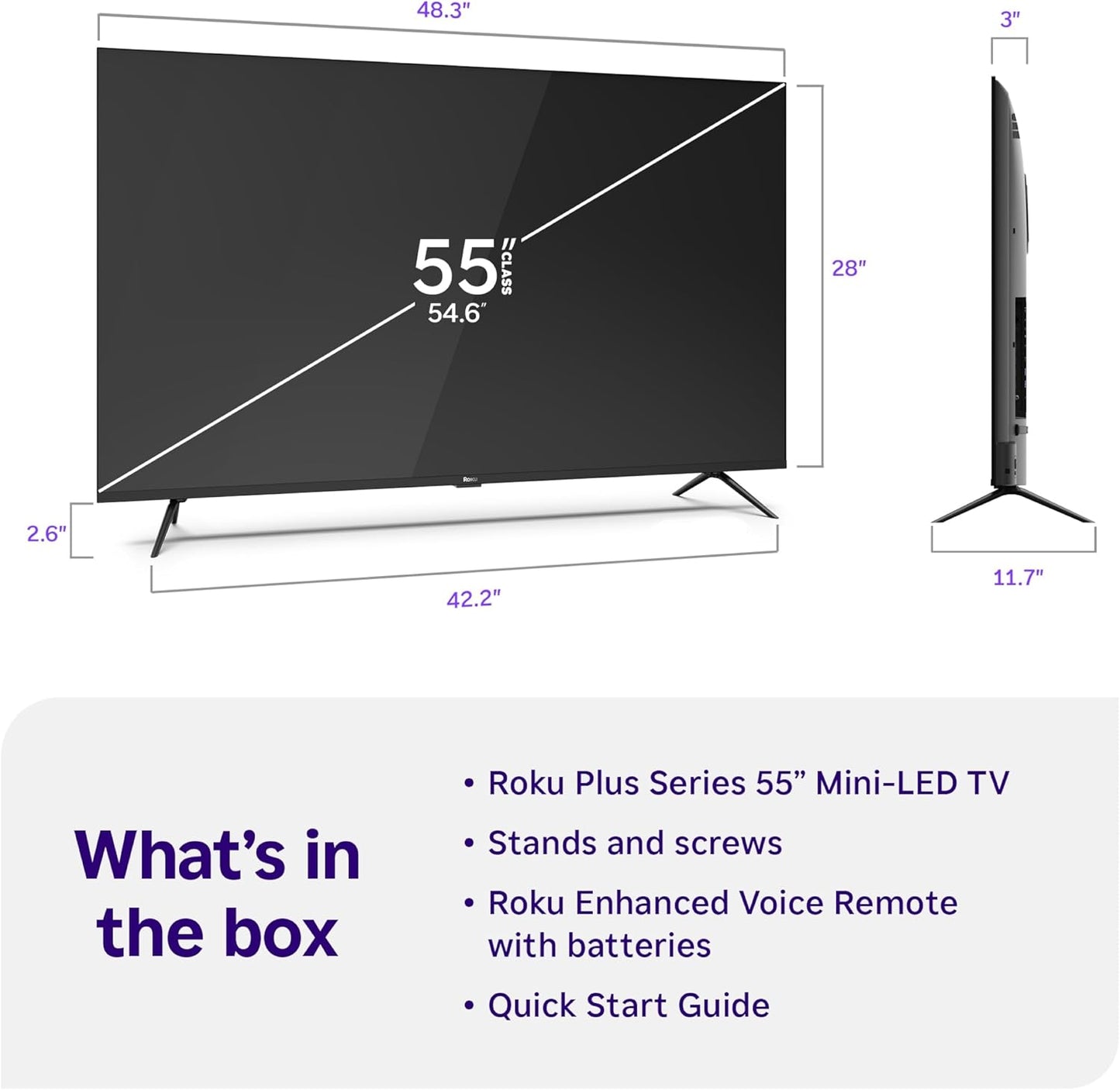 Roku Plus Series 55" 4K QLED Mini-LED Smart TV — Dolby Vision, AirPlay, Alexa, Voice Remote