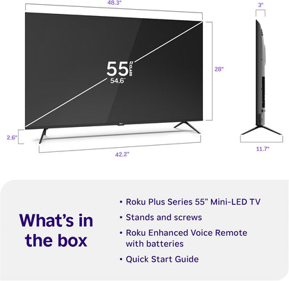 Roku Plus Series 55" 4K QLED Mini-LED Smart TV — Dolby Vision, AirPlay, Alexa, Voice Remote