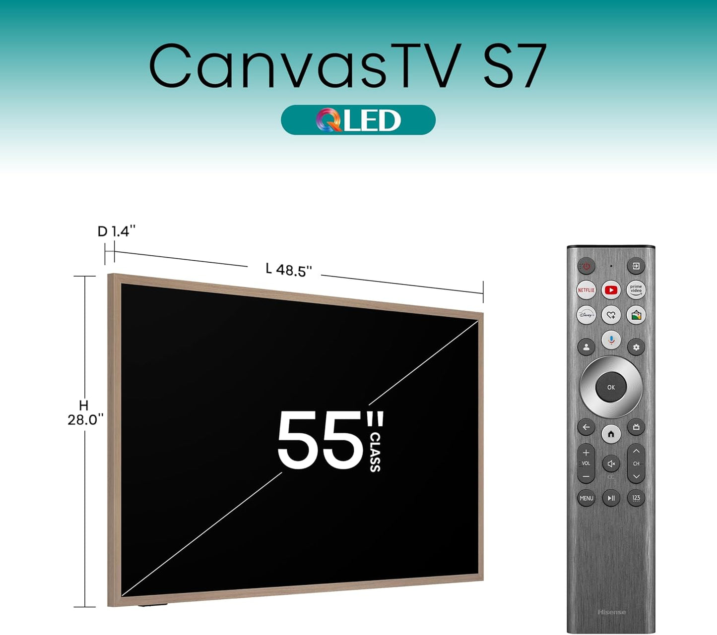 Hisense CanvasTV S7N 55" QLED 4K Google Smart TV — Art Mode, Hi-Matte, 144Hz, Dolby Vision