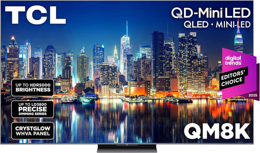 TCL QM8K 65" Mini LED QLED 4K Google TV 2025 — Halo Control, 288 VRR, Dolby Atmos, Alexa