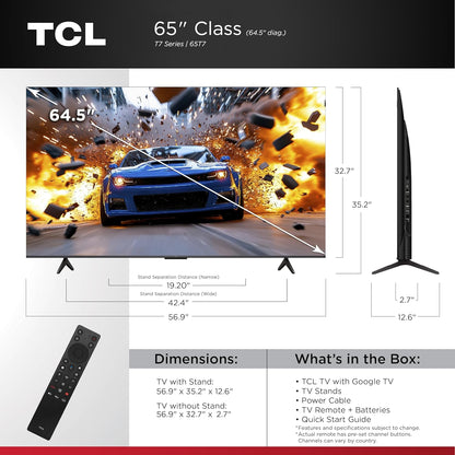 TCL Amazon Exclusive 65 Inch Class T7 Series | 4K QLED HDR Lag-Free Smart Google TV | 65T7, 2025 Model | 120Hz-144Hz High Brightness, Dolby Atmos, Alexa Voice Remote AI Streaming Gaming Television