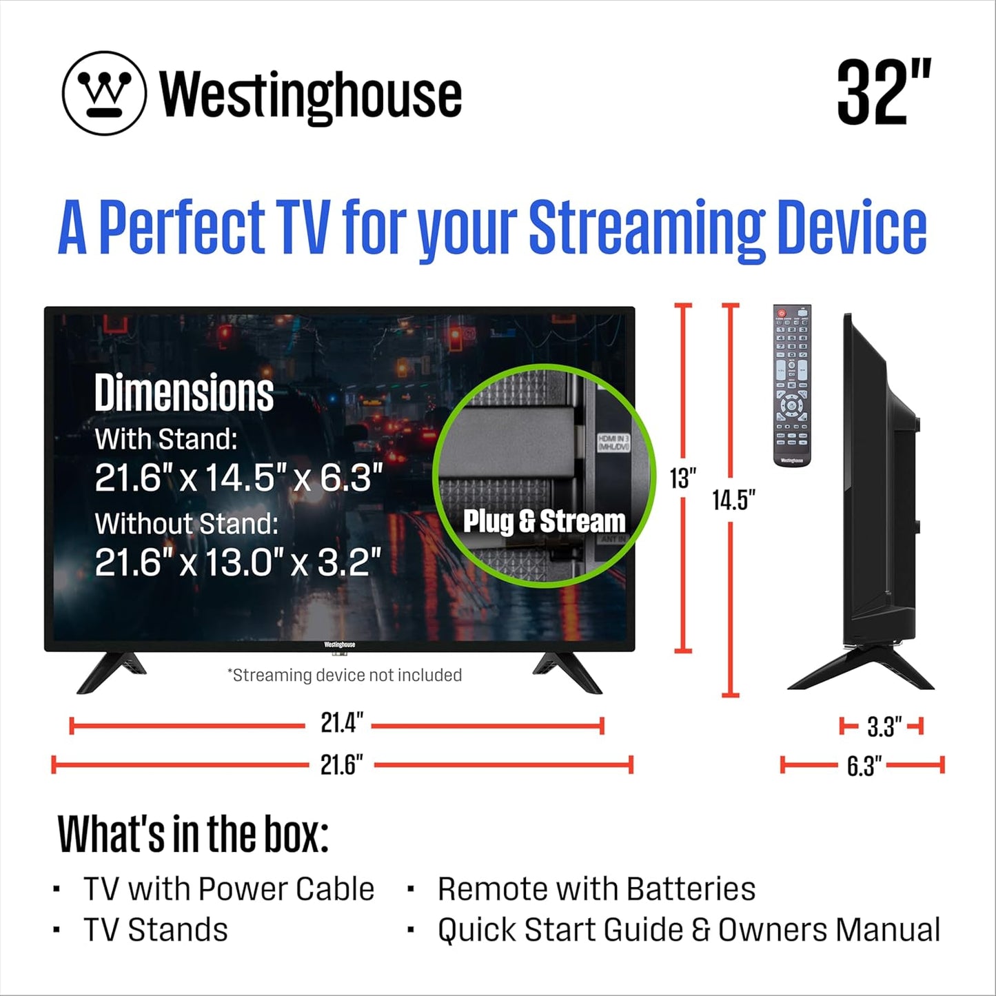Westinghouse 32" HD LED Flat Screen TV — HDMI, USB, Parental Controls, Antenna Ready
