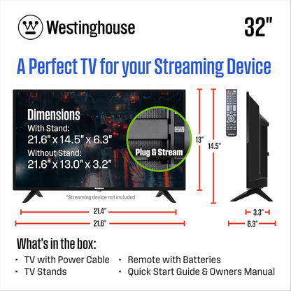 Westinghouse 32" HD LED Flat Screen TV — HDMI, USB, Parental Controls, Antenna Ready