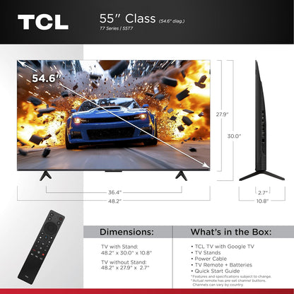 TCL T7 55" 4K QLED Google Smart TV 2025 — 144Hz, AIPQ Pro, Dolby Vision, Game Accelerator 240