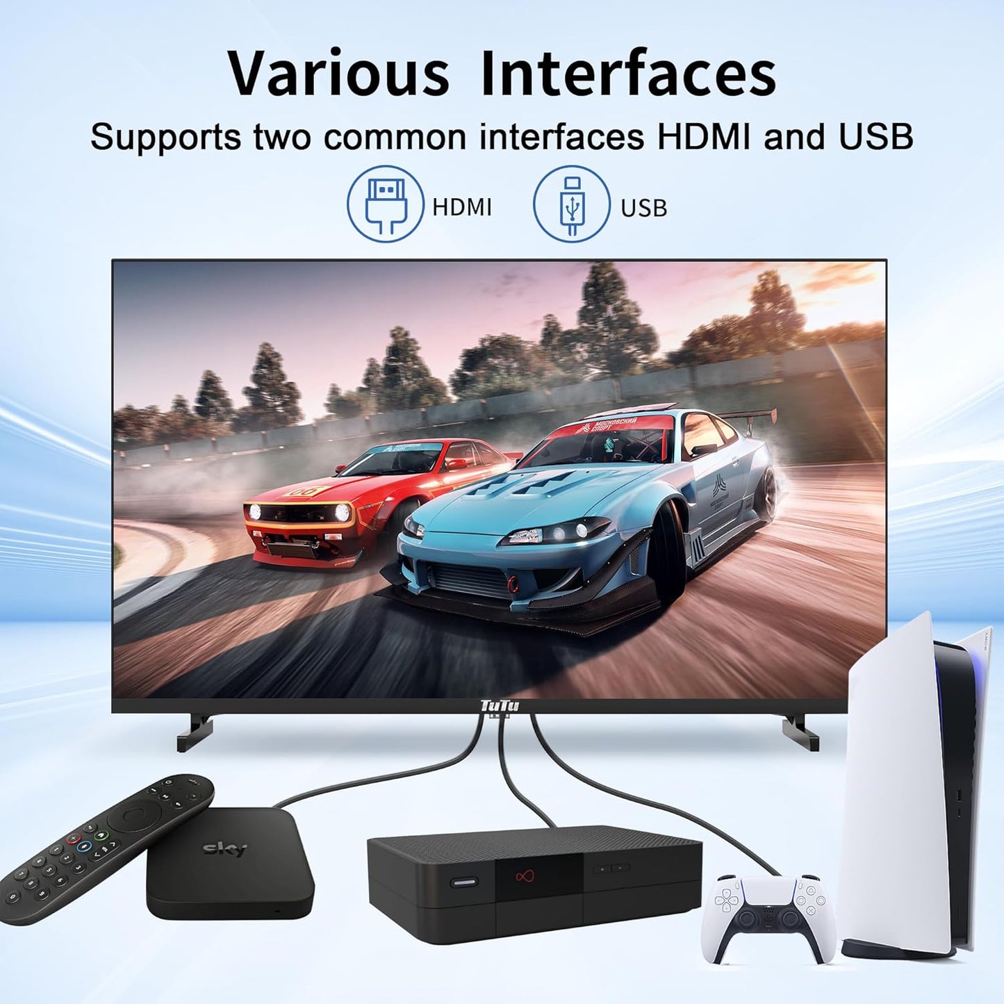TuTu 32" HD Non Smart TV 720p LED - Works with Fire Stick, Roku, Apple TV, Google TV & Gaming Devices