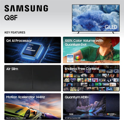 Samsung QLED Q8F 65" 4K Smart TV 2025 — Q4 AI Processor, Quantum Dot, 144Hz, Alexa
