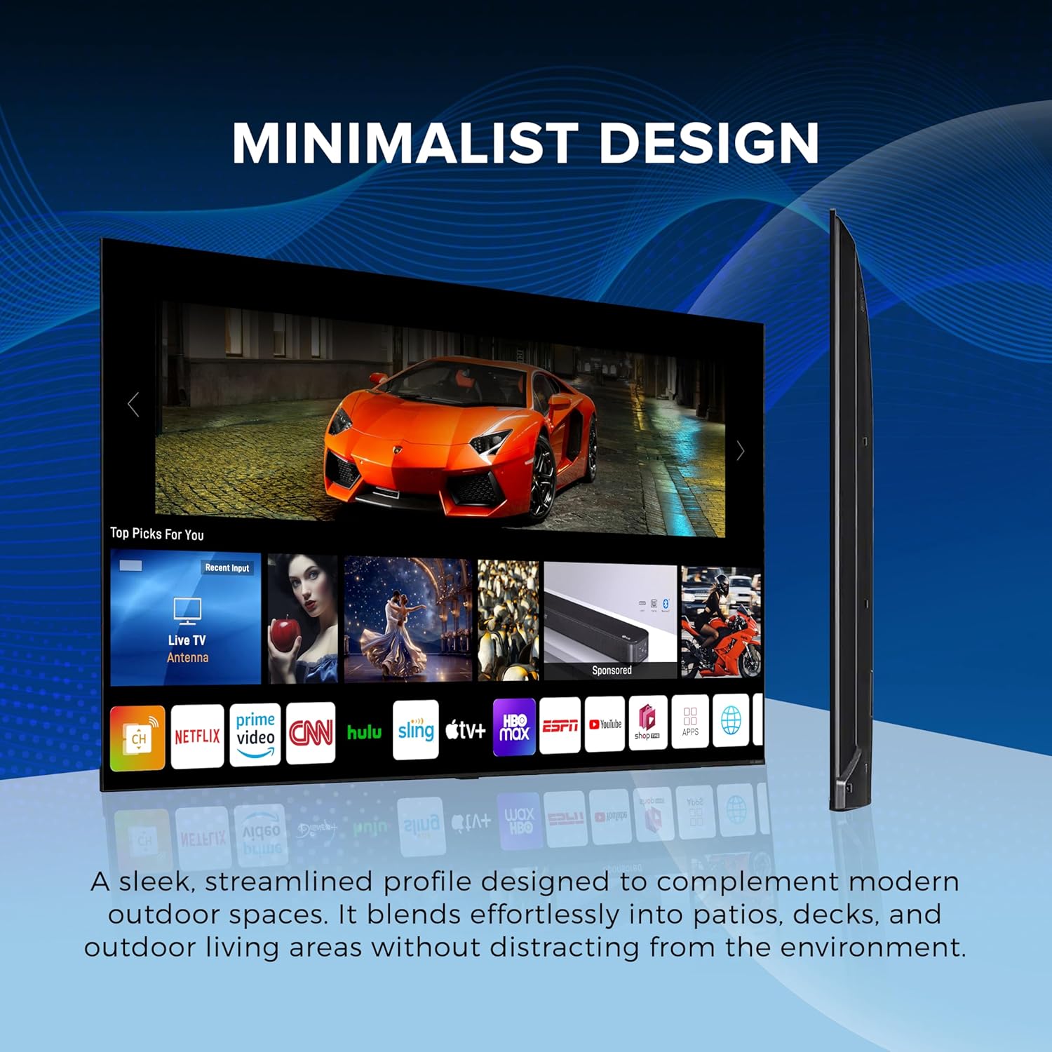 Titan L300 Mini- LED QNED 98 Inch Full Sun Smart Outdoor TV, IP65 Weatherproof, 4K 4K HDR, 120 Hz, Web AI OS, 1520 Nits, Wi-Fi 6E, Dolby Vision, Outdoor TV Cover, Slim Bezel, 2 Yr Wty