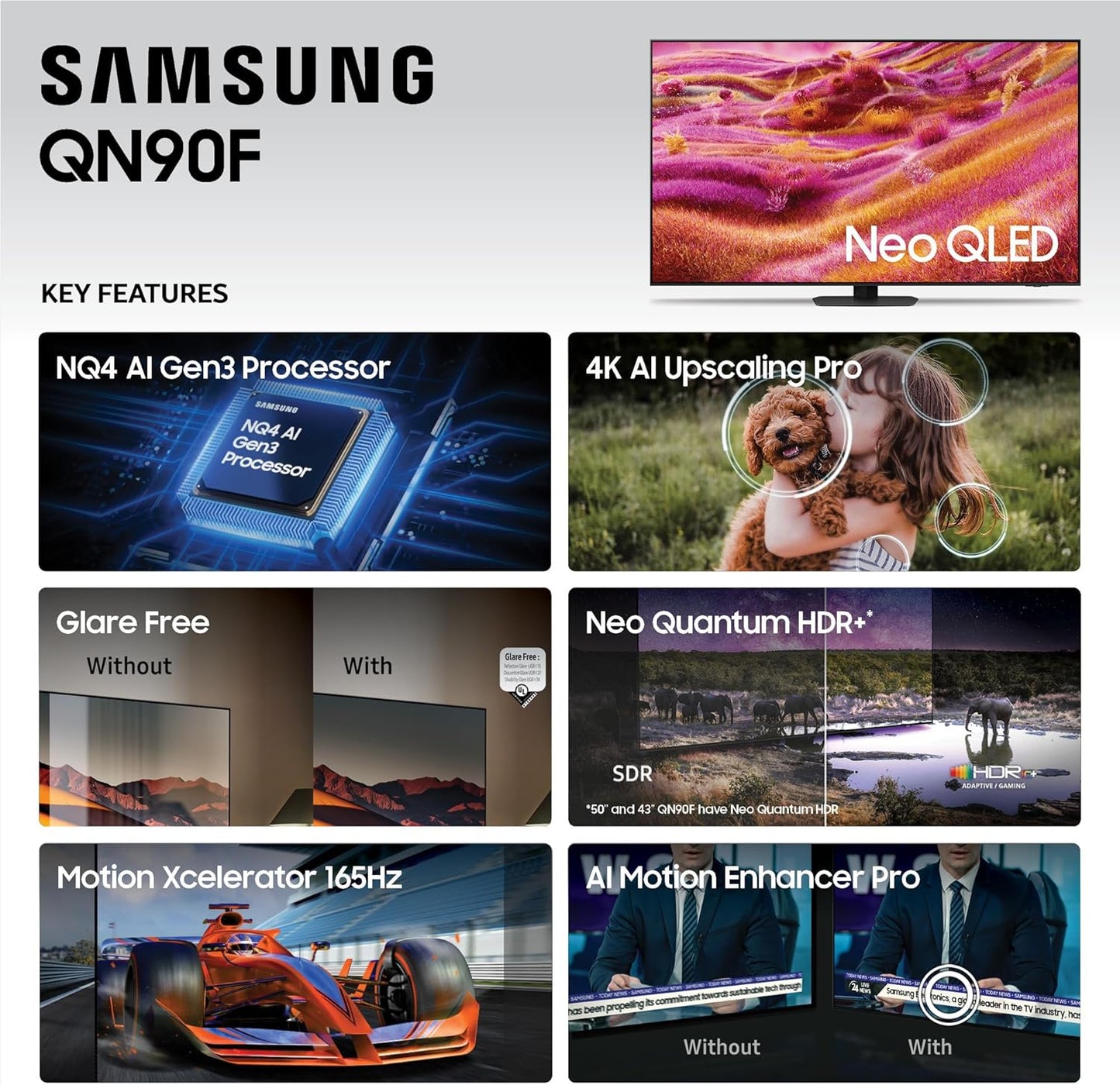 Samsung Neo QLED 4K QN90F 85" Smart TV 2025 — Vision AI, Mini LED, Glare-Free, 165Hz, Alexa