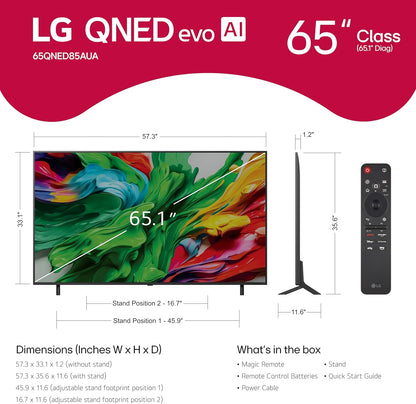 LG QNED85A 65" QNED evo AI Mini LED 4K Smart TV 2025 — Alpha 8 AI, 120Hz, Filmmaker Mode