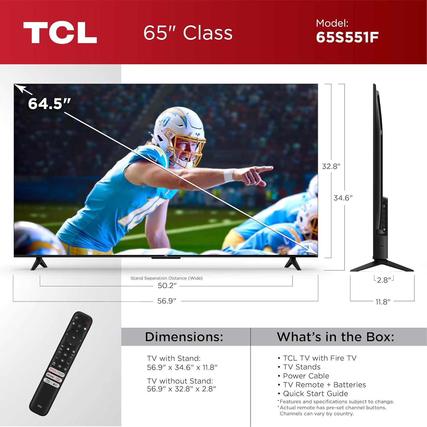 TCL S5 65" 4K LED Smart Fire TV — Dolby Vision, HDR PRO+, 120Hz VRR, AirPlay 2, Alexa