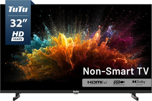 TuTu 32" HD Non Smart TV 720p LED - Works with Fire Stick, Roku, Apple TV, Google TV & Gaming Devices