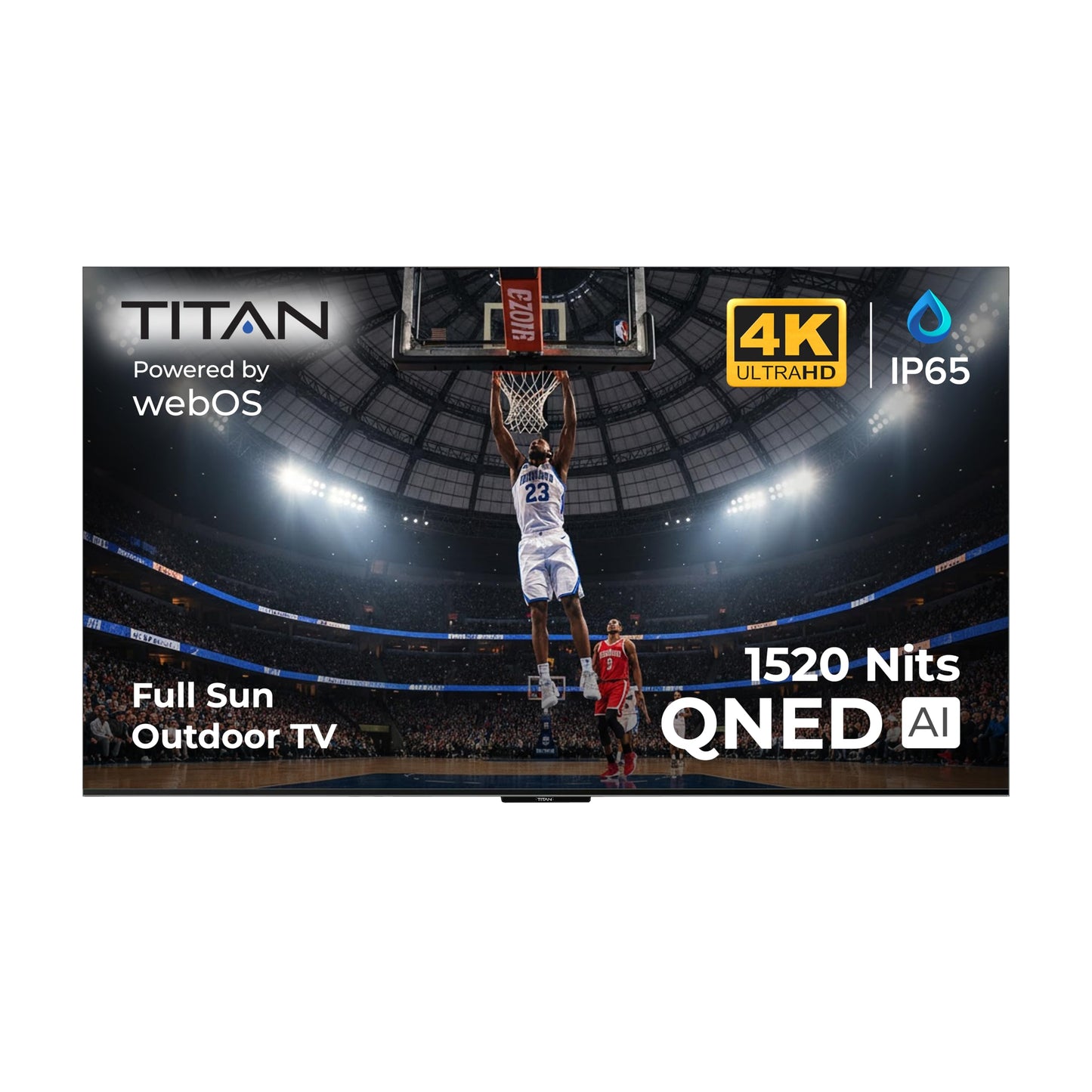 Titan L300 Mini- LED QNED 98 Inch Full Sun Smart Outdoor TV, IP65 Weatherproof, 4K 4K HDR, 120 Hz, Web AI OS, 1520 Nits, Wi-Fi 6E, Dolby Vision, Outdoor TV Cover, Slim Bezel, 2 Yr Wty